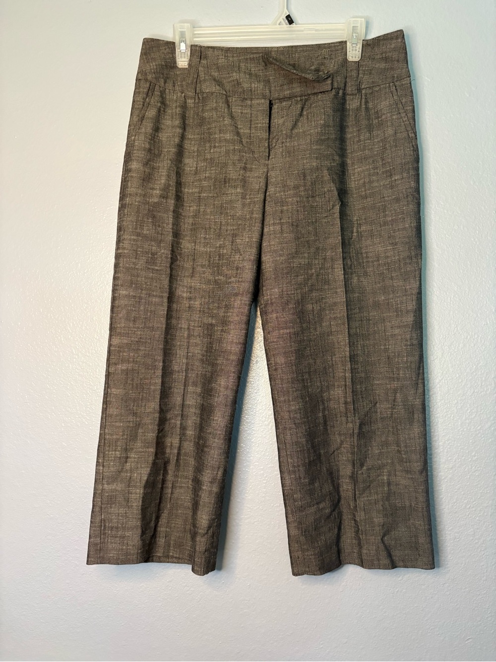 Grey Linen-Blend Wide Leg Cropped Pants